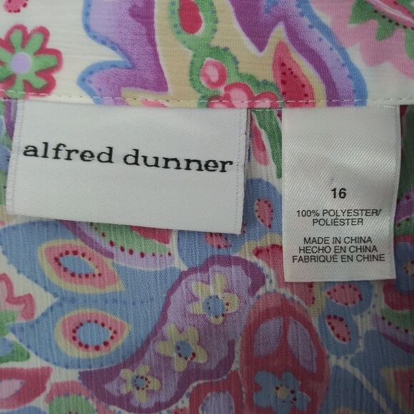 Alfred Dunner Shirt Womens Size 16 Colorful Pastel Floral Short Sleeve Button Up - Picture 5 of 6